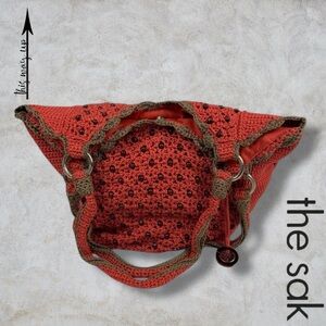 THE SAK Orange Hand-Crocheted Beaded Bucket Bag
